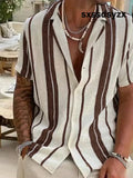 2025 Men’s Casual Relaxed Summer Beach Striped Colorblock Shirt Short Sleeve - Men Tops