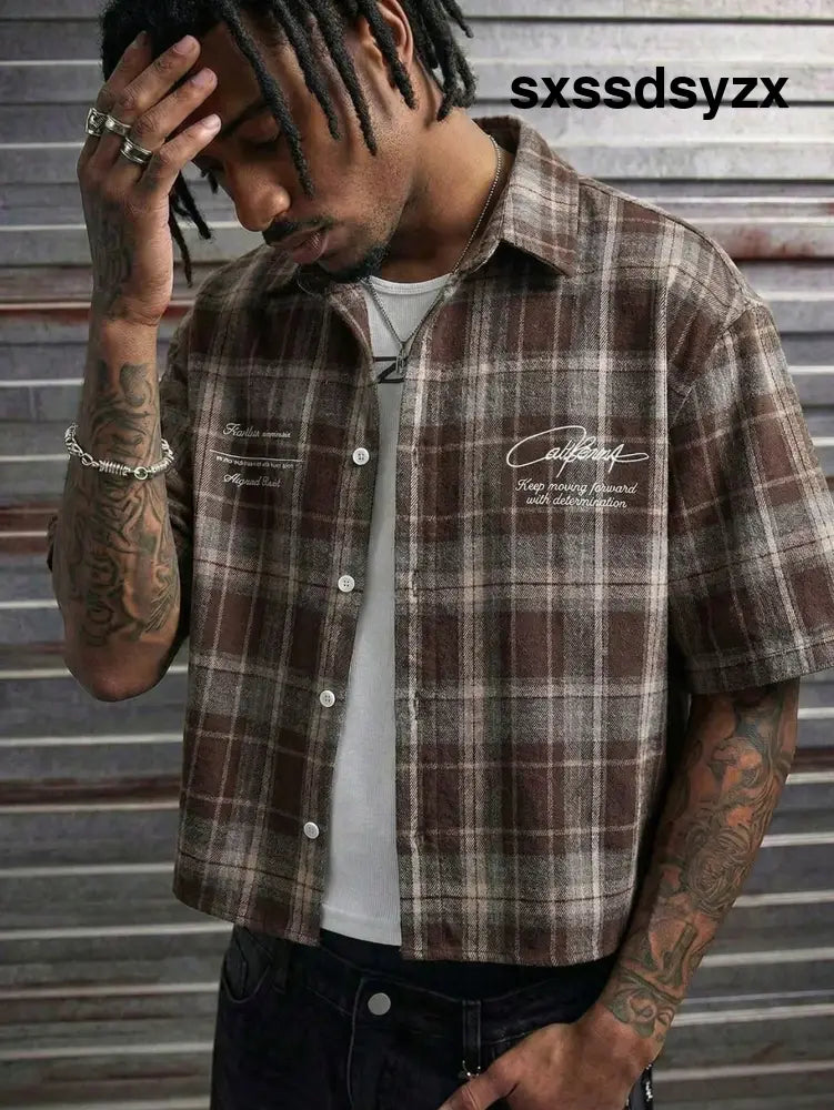 AXEPEAK Men’s Loose Fit PU Short Sleeve Shirt Streetwear Inspired - Men Tops