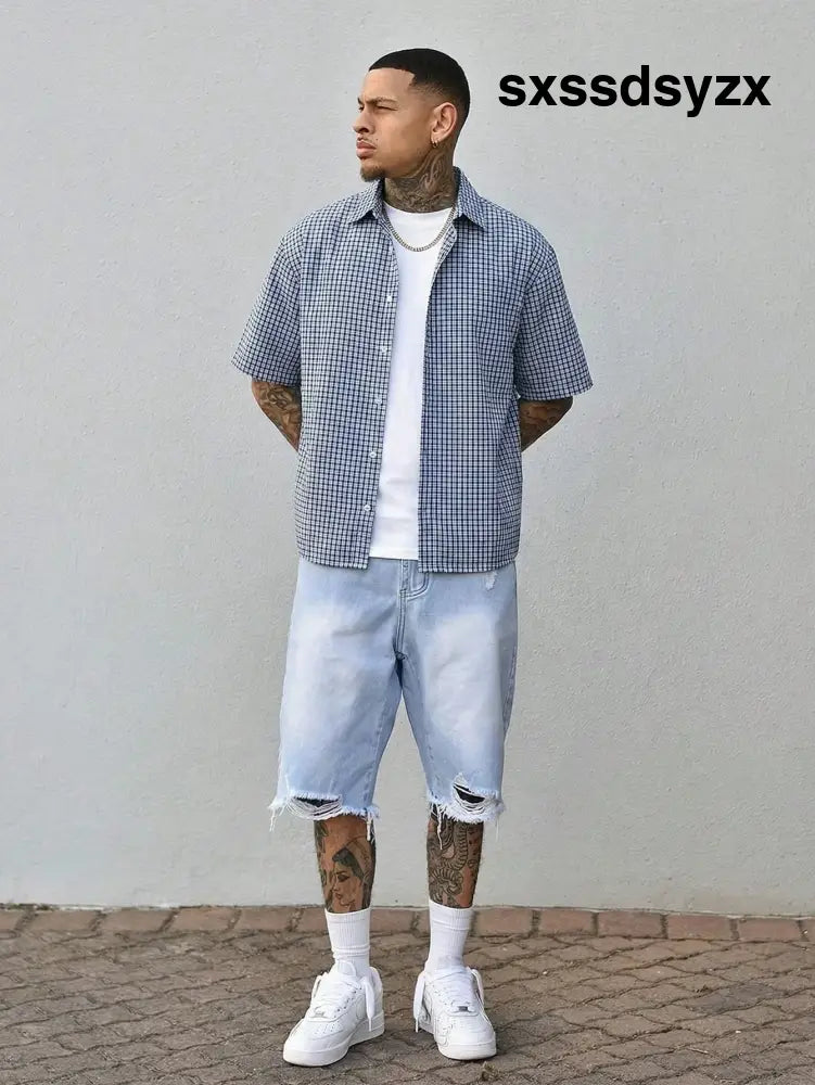 Devon Thys Men’s Summer Plaid Short Sleeve Single-Breasted Casual Shirt - Men Tops