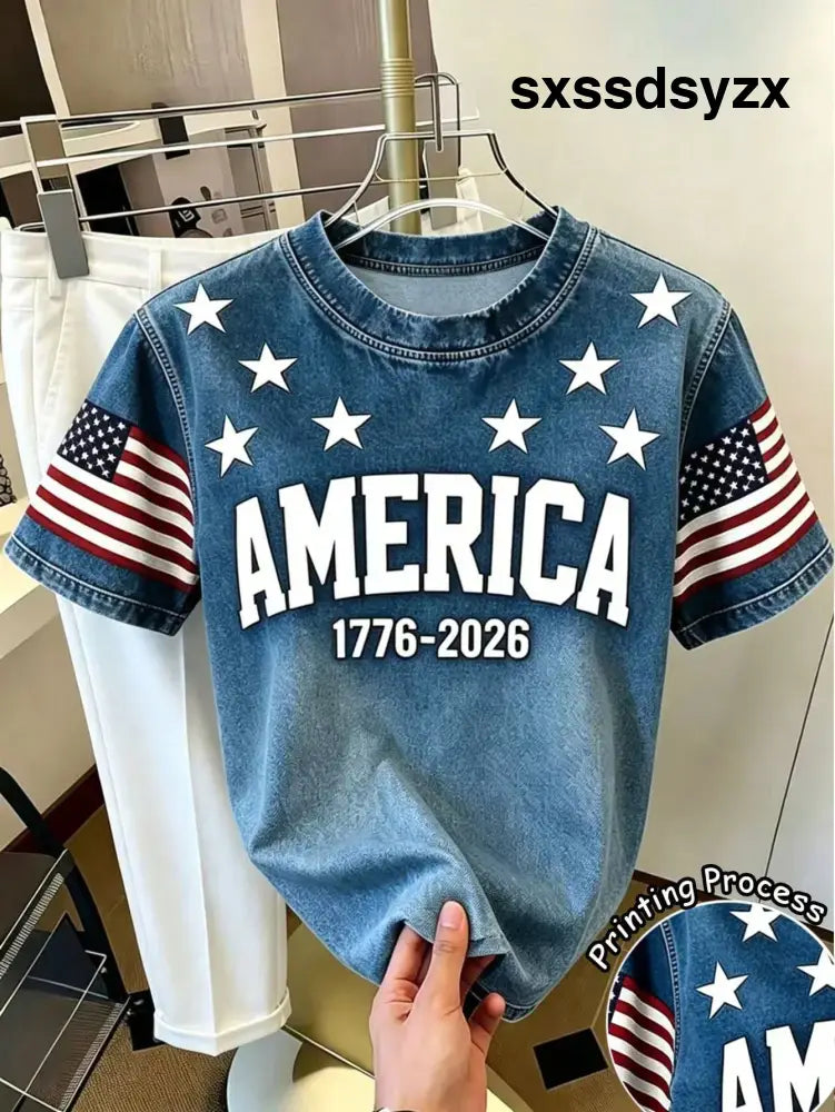 EMERY ROSE New Vintage American Letter Print Short Sleeve T-Shirt - T-Shirts