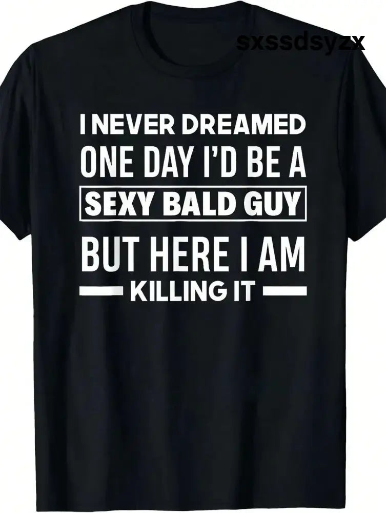 ’Funny Bald Head Graphic Print T-Shirt - Short Sleeve Crew Neck Tee For Parties Sports & Casual Wear - Men Tops