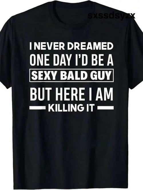 ’Funny Bald Head Graphic Print T-Shirt - Short Sleeve Crew Neck Tee For Parties Sports & Casual Wear - Men Tops