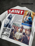 PAVTROS White Summmer Streetwear Saint Print T-Shirt,City Break Fashionable Casual Daily Wear,Valentine’s Day